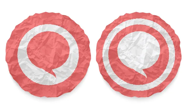 Dos iconos con textura de papel arrugado y burbuja del habla — Vector de stock
