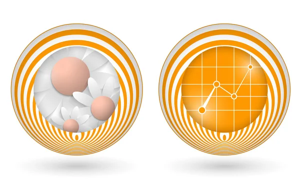 Ensemble de deux icônes orange avec fleurs et graphique — Image vectorielle