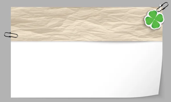 Cuadro de texto con textura de papel y hoja de trébol — Vector de stock