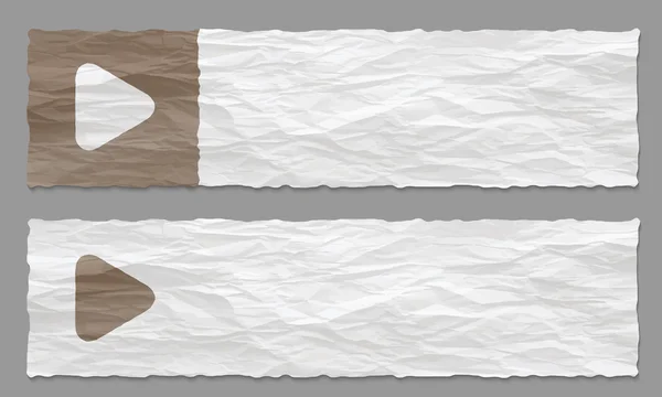 Set van twee banners met verfrommeld papier en play symbool — Stockvector