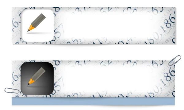 Uppsättning av två banners med texturen av siffror och penna — Stock vektor