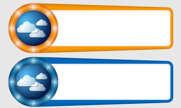 Cadres bleus et orange pour tout texte avec nuages — Image vectorielle