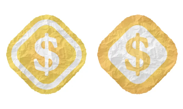 Doku buruşuk kağıt ve dolar simgesi olan iki çerçeve — Stok Vektör