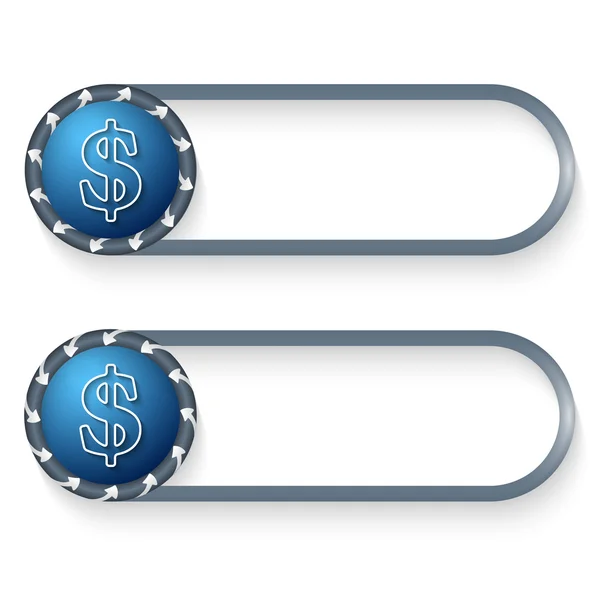 Set di due pulsanti con frecce e simbolo del dollaro — Vettoriale Stock