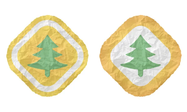 Dois quadros com textura de papel amassado e símbolo de árvore — Vetor de Stock