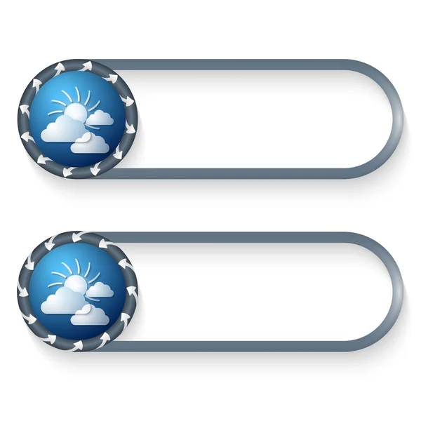 Conjunto de dos botones con flechas y sol y nubes — Vector de stock