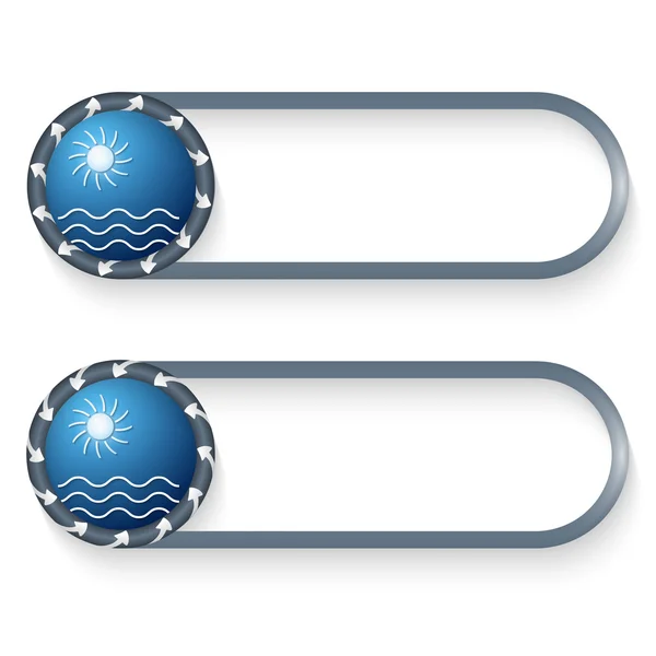 Set of two buttons with arrows and sun and sea — Stock Vector