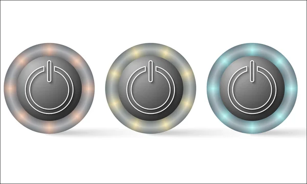 Ensemble de trois icônes avec bouton d'alimentation — Image vectorielle