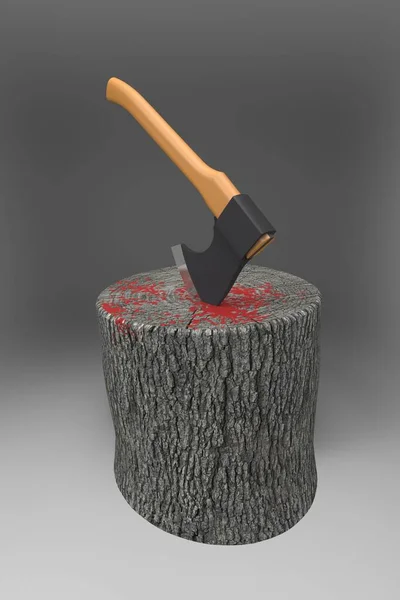 Bloody Block Axe Illustration — Stock Photo, Image