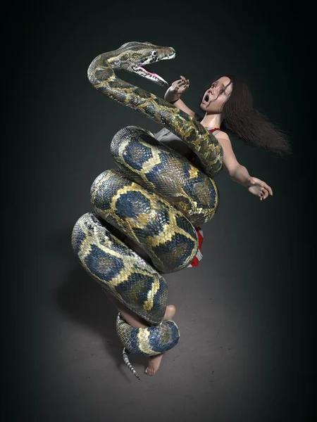 Змея Нападает Девушку Иллюстрация — стоковое фото