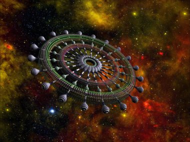 Bir UFO 'nun soyut bileşimi. 3d illüstrasyon