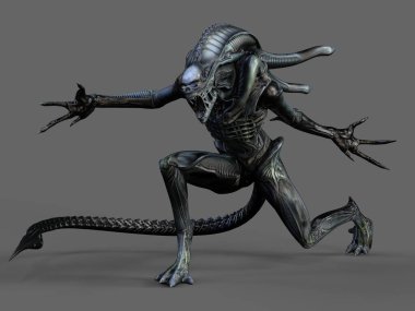 Gri arka planda bir yabancı. 3d illüstrasyon