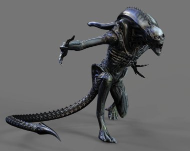 Gri arka planda bir uzaylı. 3d illüstrasyon