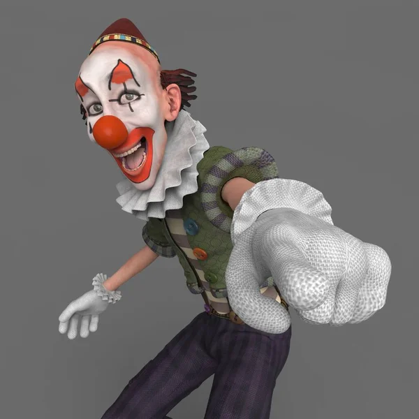 Old clown with white gloves. 3d illustration