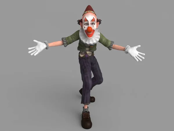 The clown with the white gloves. 3d illustration