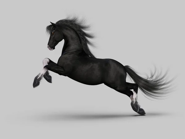 黒い馬のギャロップ 3Dイラスト — ストック写真