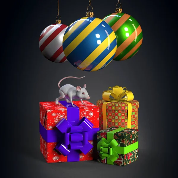 White Mouse Boxes Gifts Illustration — Stock Photo, Image