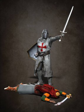 Tapınak Şövalyeleri ve Araplar. 3d illüstrasyon