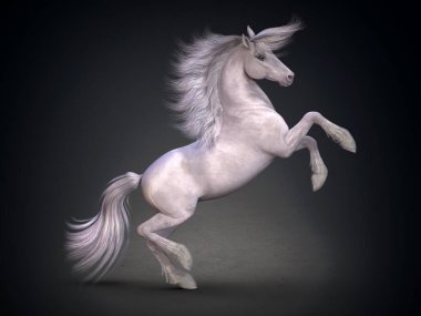 Beautiful white horse. 3D rendering clipart