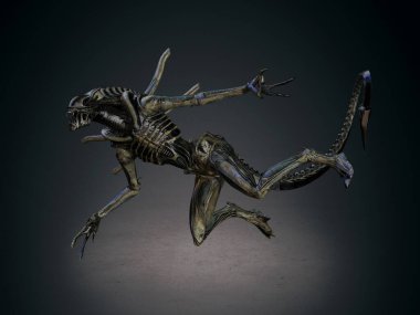 Karanlık arka planda bir canavar. 3d illüstrasyon