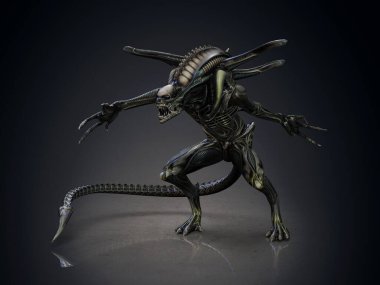 Karanlık arka planda bir canavar. 3d illüstrasyon