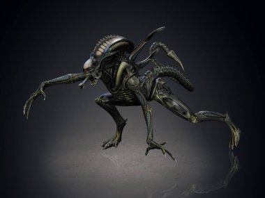 Karanlık arka planda bir canavar. 3d illüstrasyon