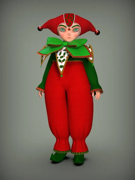 Little Clown Elf Red Green Suit Illustration — Stock Photo, Image