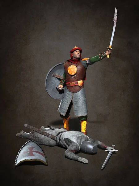 テンプル騎士団とサラセン人 3Dイラスト — ストック写真