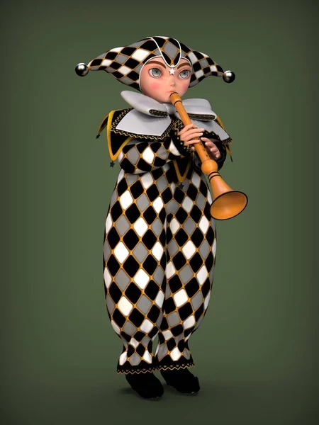 Piccolo Elfo Clown Completo Bianco Nero Illustrazione — Foto Stock