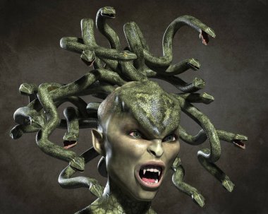 The Horrid Gorgon Medusa. 3d illustration clipart