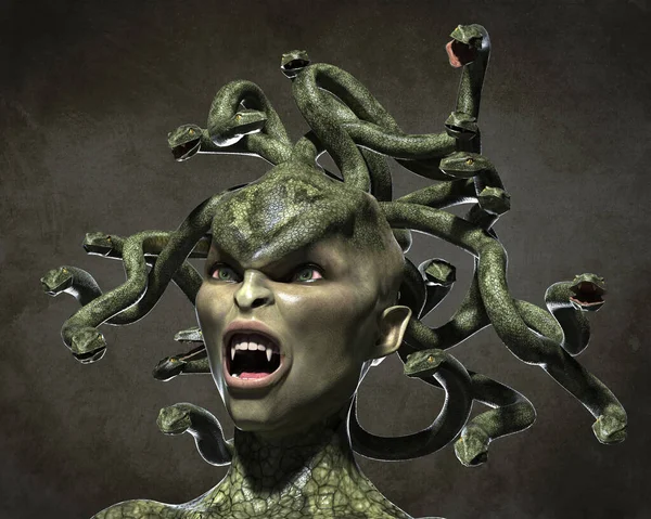 可怕的Gorgon Medusa 3D说明 — 图库照片