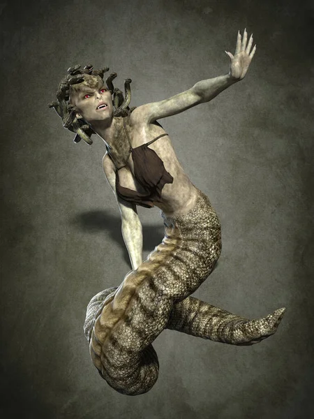可怕的Gorgon Medusa 3D说明 — 图库照片