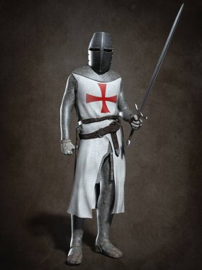 Medieval knight Templar. 3d illustration clipart