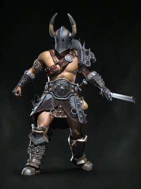 Ortaçağ askeri, barbar. 3d illüstrasyon