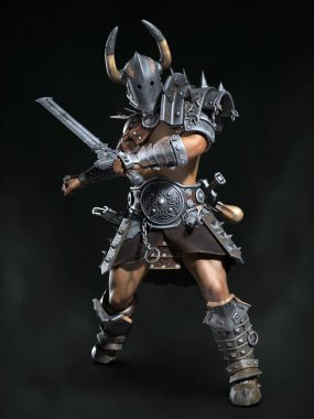 Ortaçağ askeri, barbar. 3d illüstrasyon