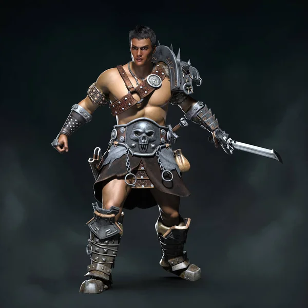 Ortaçağ askeri, barbar. 3d illüstrasyon
