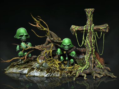 Eski kilise avlusunda. 3d illüstrasyon