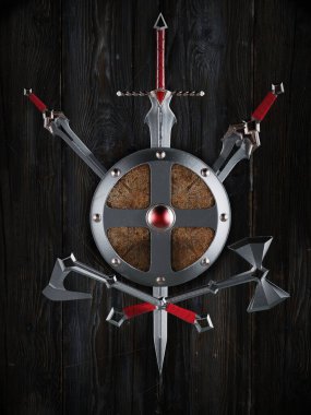 Kenarları keskin silahların bileşimi. 3d illüstrasyon