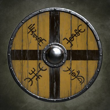 Viking kalkanı. 3d illüstrasyon