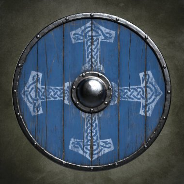 Viking kalkanı. 3d illüstrasyon