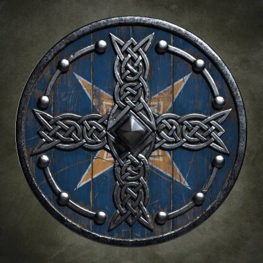 Viking kalkanı. 3d illüstrasyon