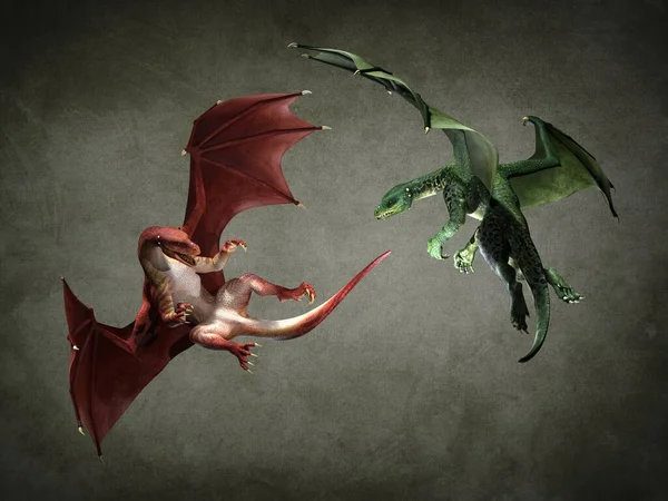 Dois Fabulosos Dragões Voadores Ilustração — Fotografia de Stock