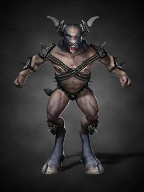 Boynuzlu Minotor. 3d illüstrasyon
