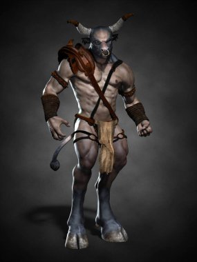 Boynuzlu Minotor. 3d illüstrasyon