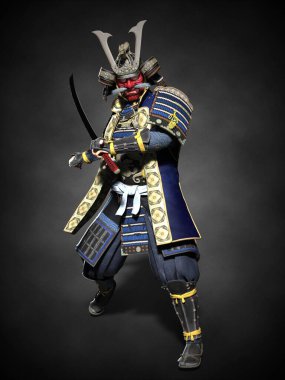 Kılıçlı bir Japon samurayı. 3d illüstrasyon