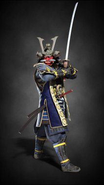 Kılıçlı bir Japon samurayı. 3d illüstrasyon
