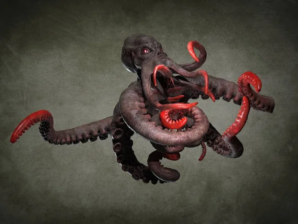 捕食性的海洋章鱼 3D插图 — 图库照片