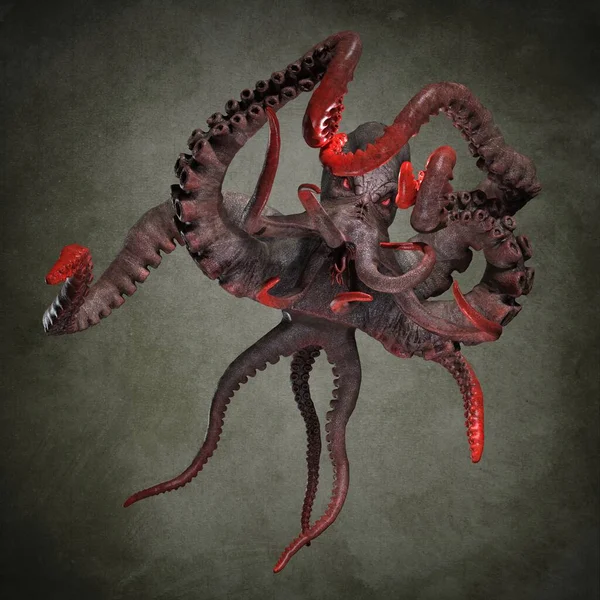 捕食性的海洋章鱼 3D插图 — 图库照片