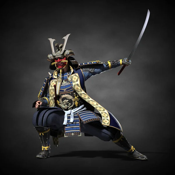 抜刀した日本の武士 3Dイラスト — ストック写真