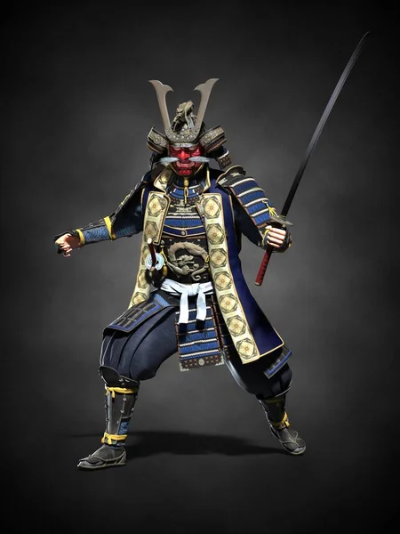 Japoński Samuraj Dobytym Mieczem Ilustracja — Zdjęcie stockowe